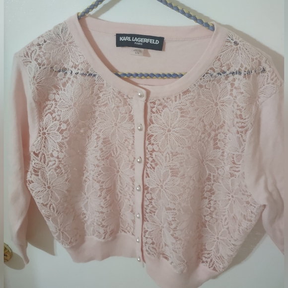 Baby Pink Karl Lagerfeld Lace Cardigan - Picture 1 of 2